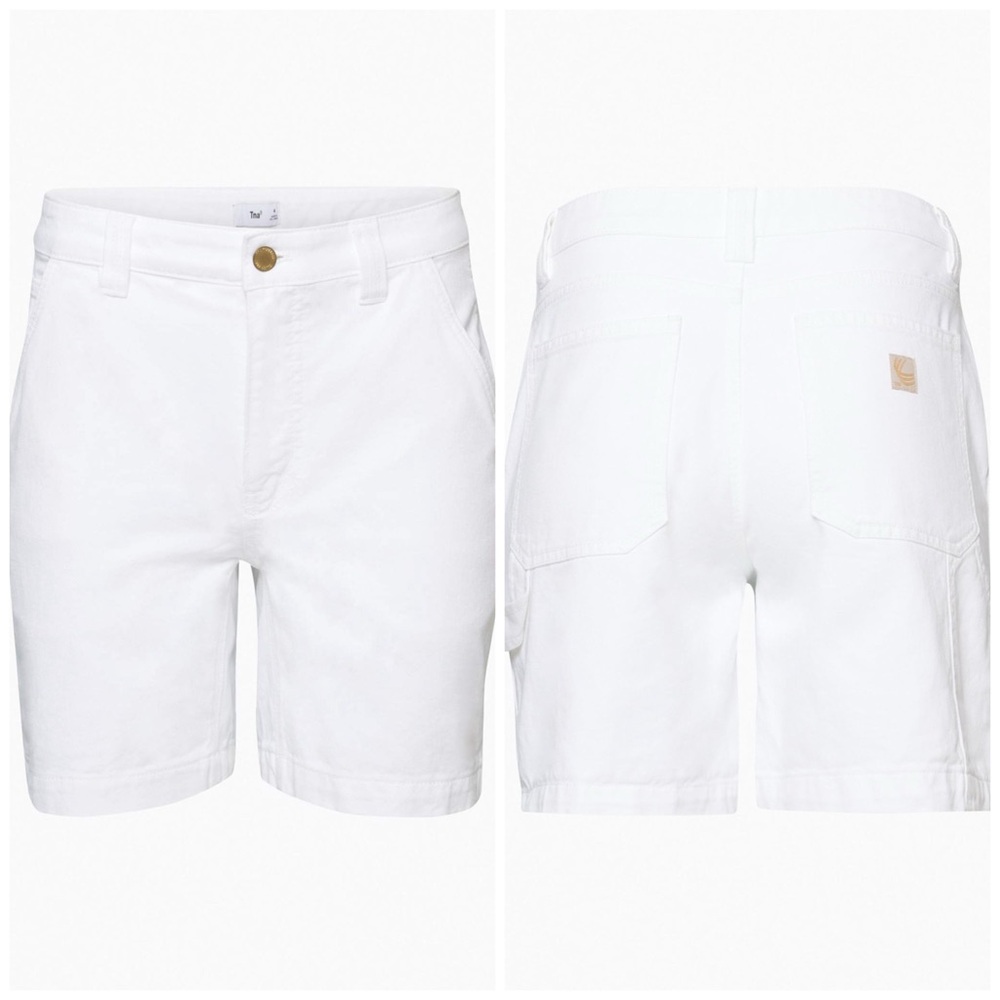 TNA Aritzia Greenwich 7” Classic White Cotton Carpenter Denim Jean Shorts 0